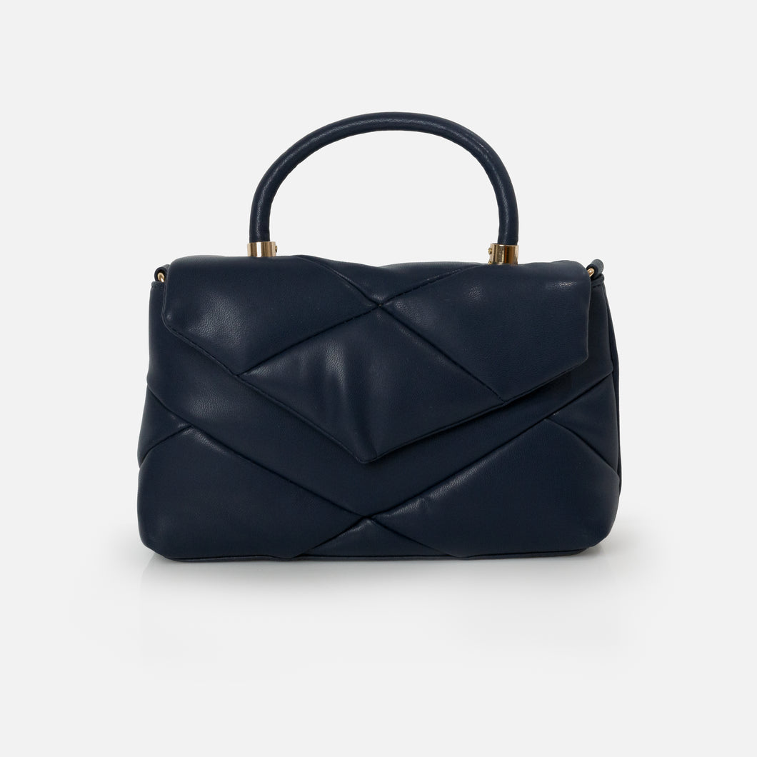 Navy quilted handbag with removable strap
