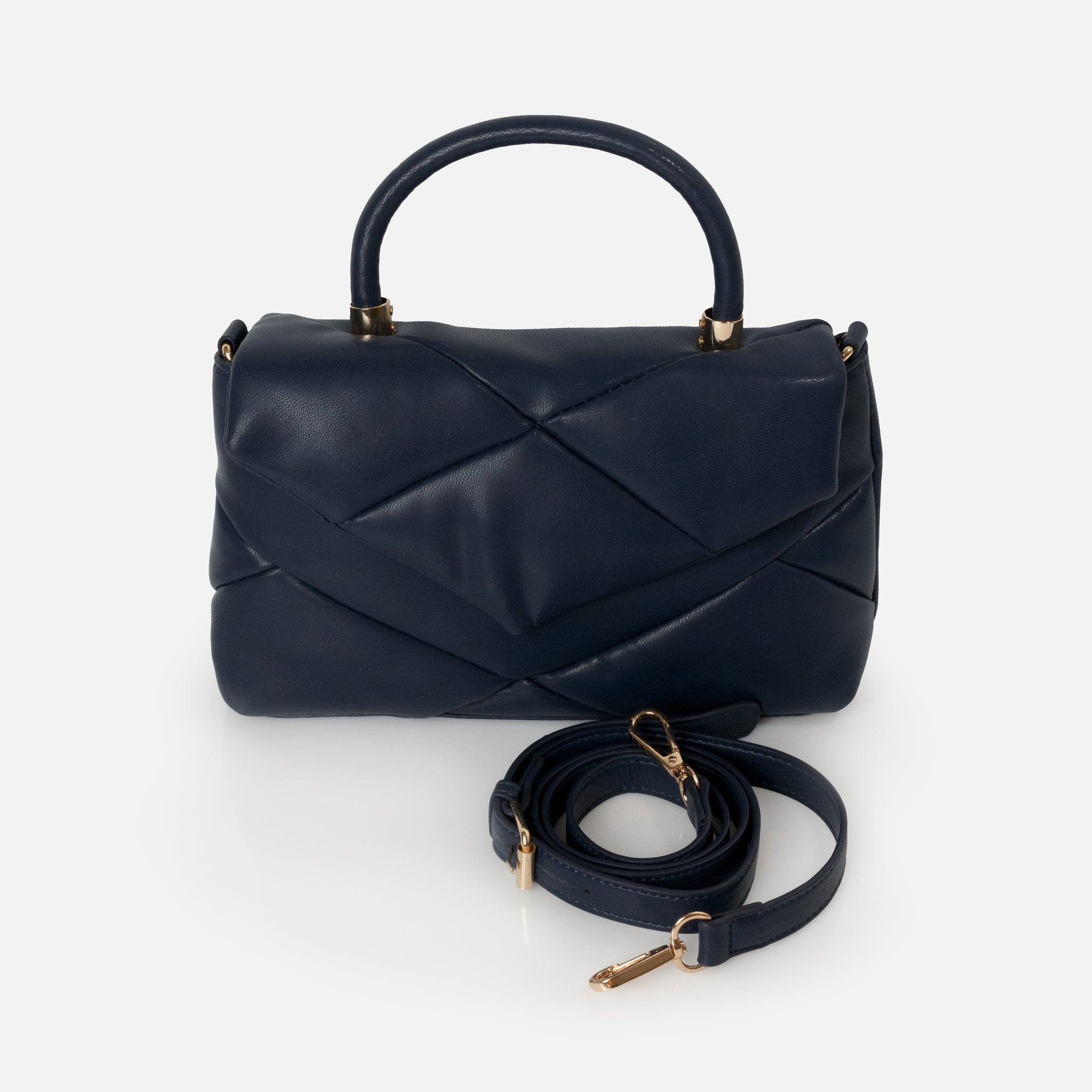 Navy quilted handbag with removable strap