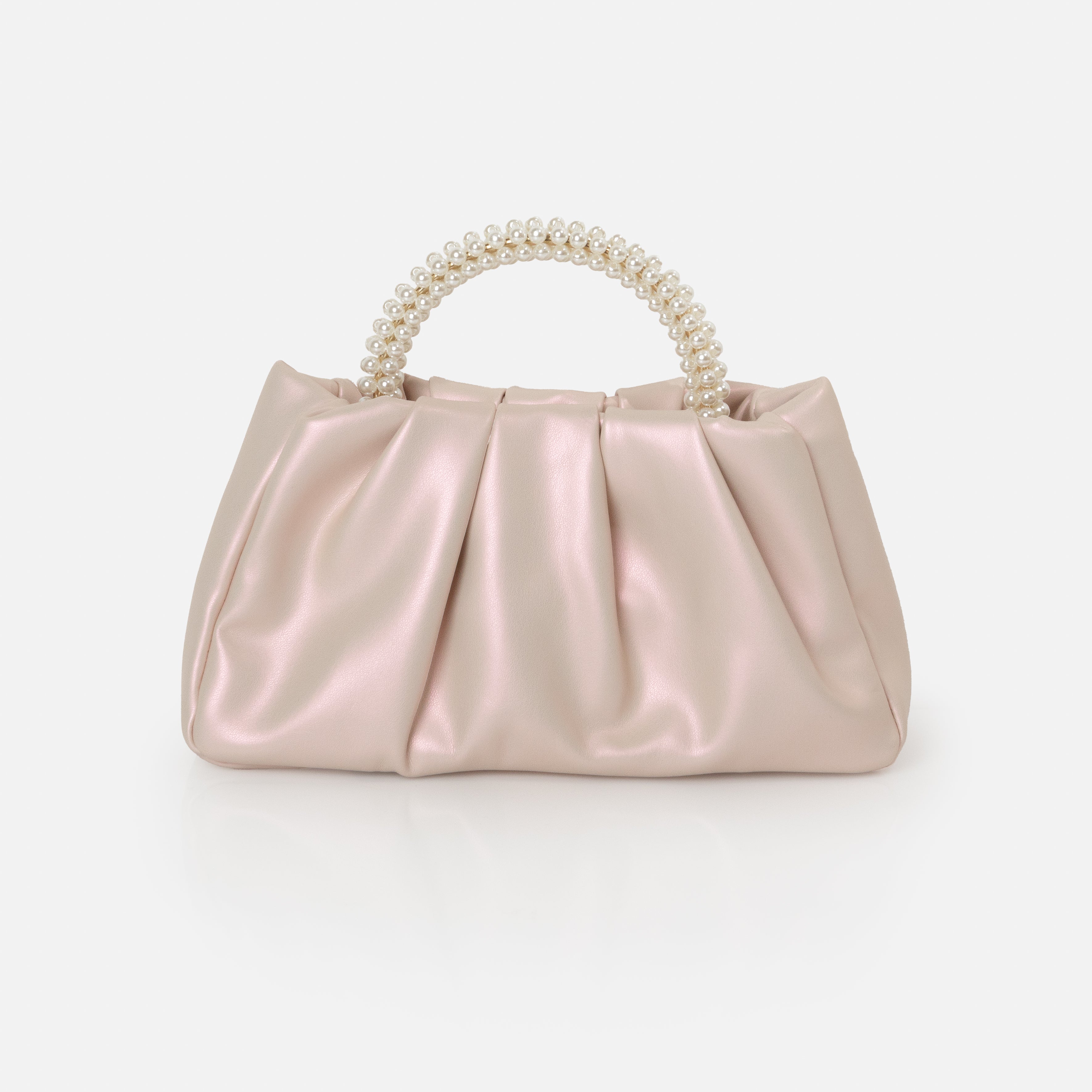 Pale pink evening handbag with pearl handle