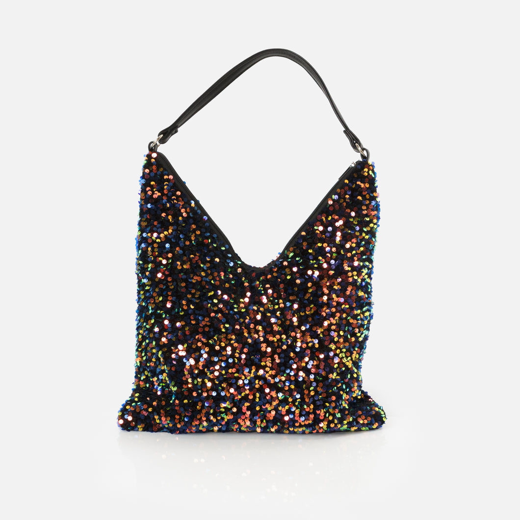 Navy and iridescent sequin handbag