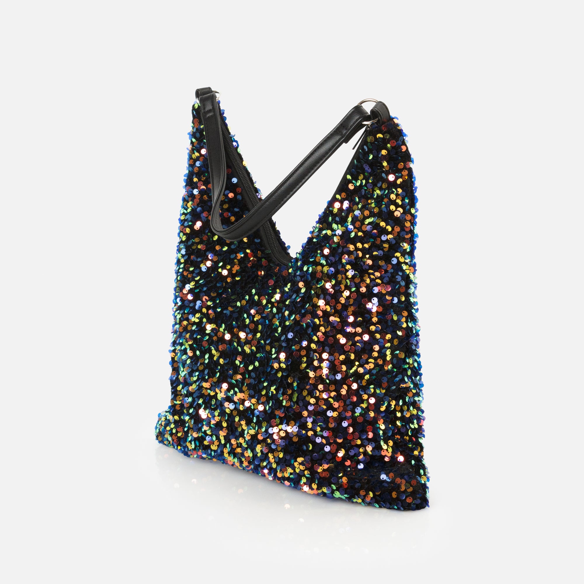 Navy and iridescent sequin handbag