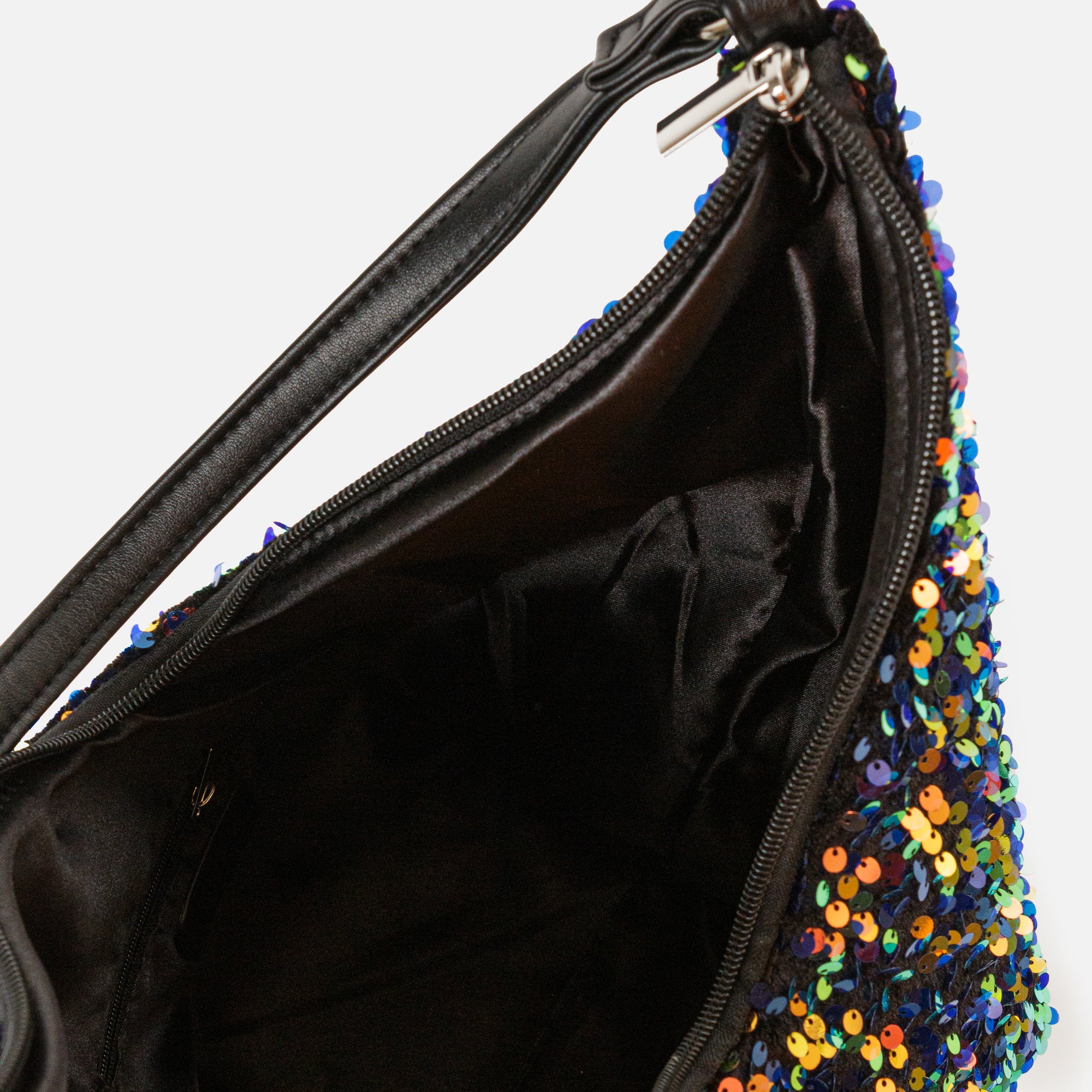 Navy and iridescent sequin handbag