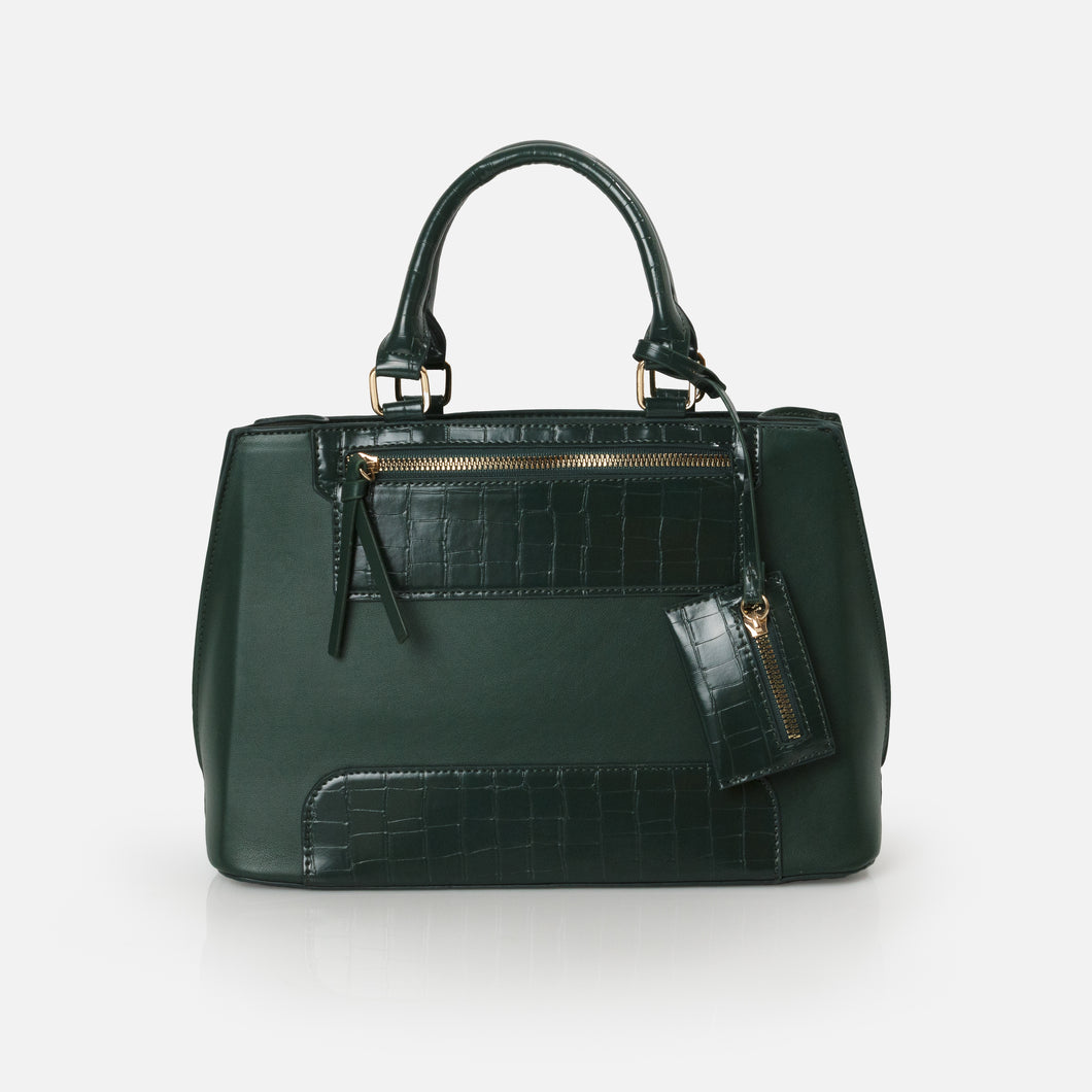 Dark green handbag with crocodile skin details