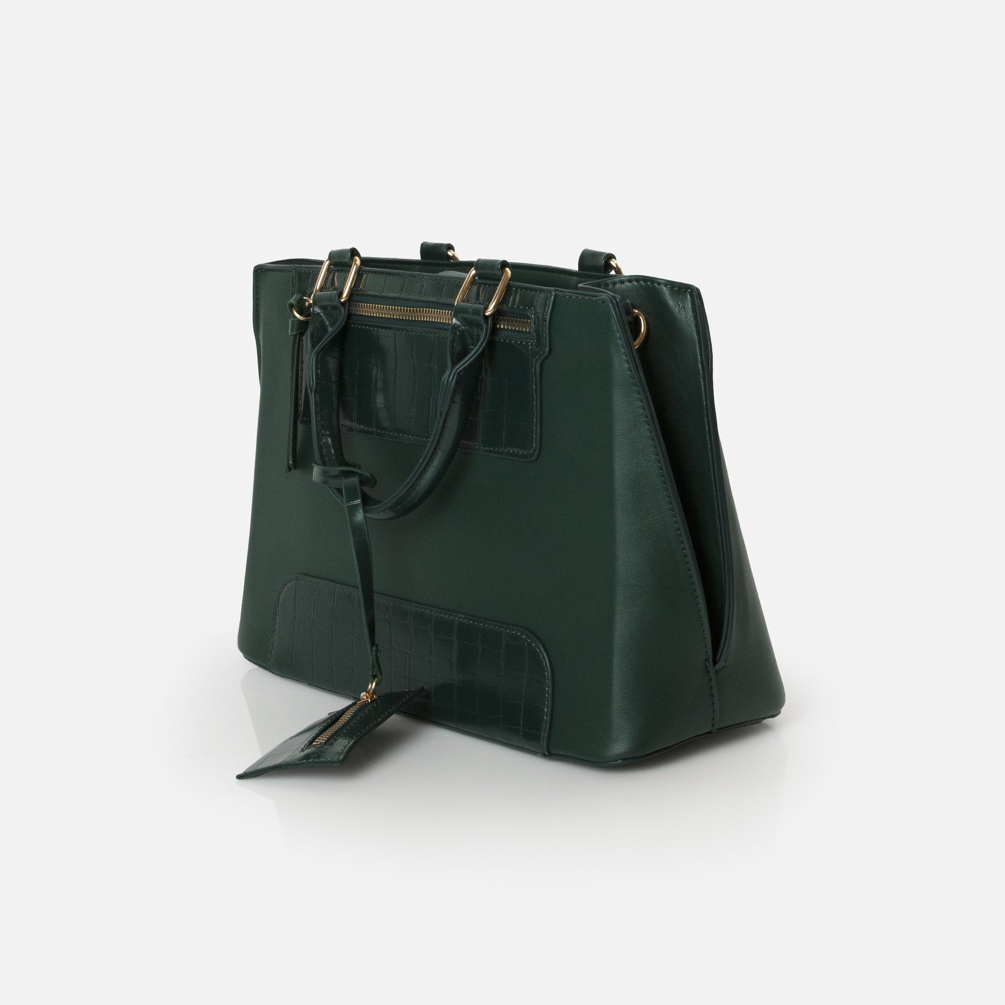 Dark green handbag with crocodile skin details