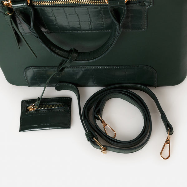 Load image into Gallery viewer, Dark green handbag with crocodile skin details
