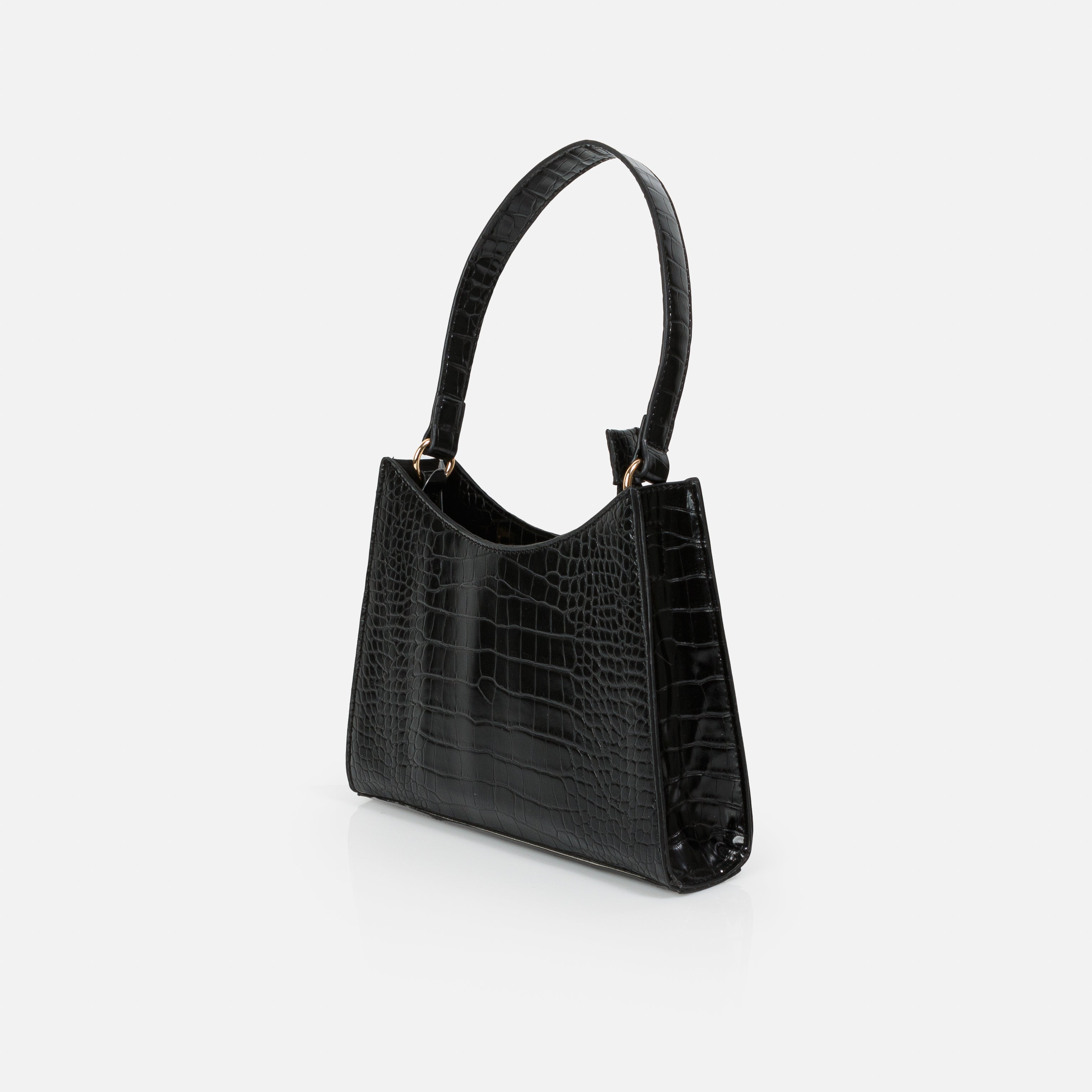 Sac à main noir peau de crocodile en PU