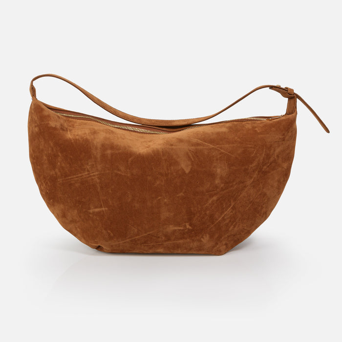 Sac à main brun croissant de lune effet suède