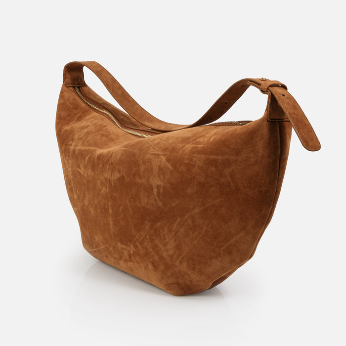 Sac à main brun croissant de lune effet suède