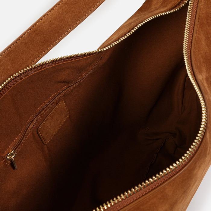 Sac à main brun croissant de lune effet suède