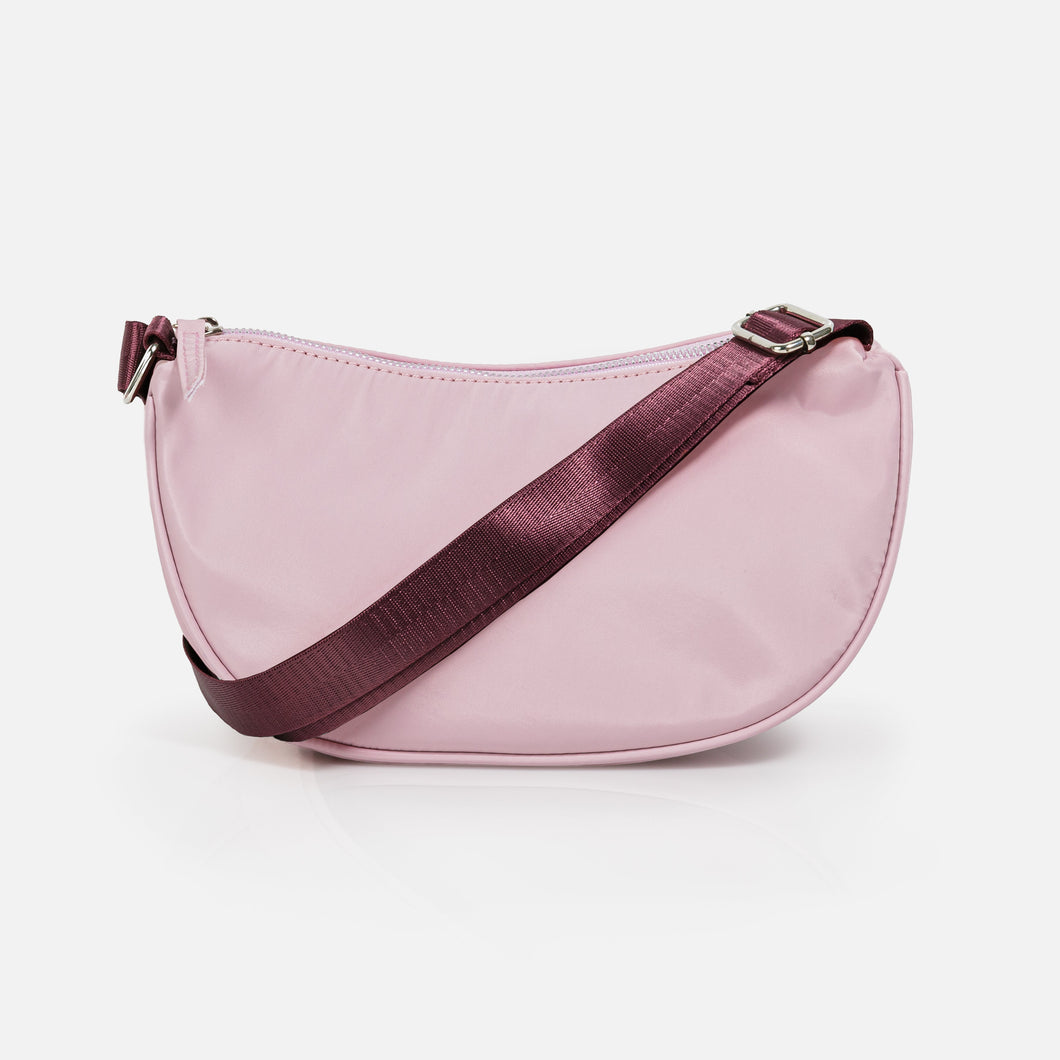Sac à main bandoulière lilas en nylon avec sangle pourpre
