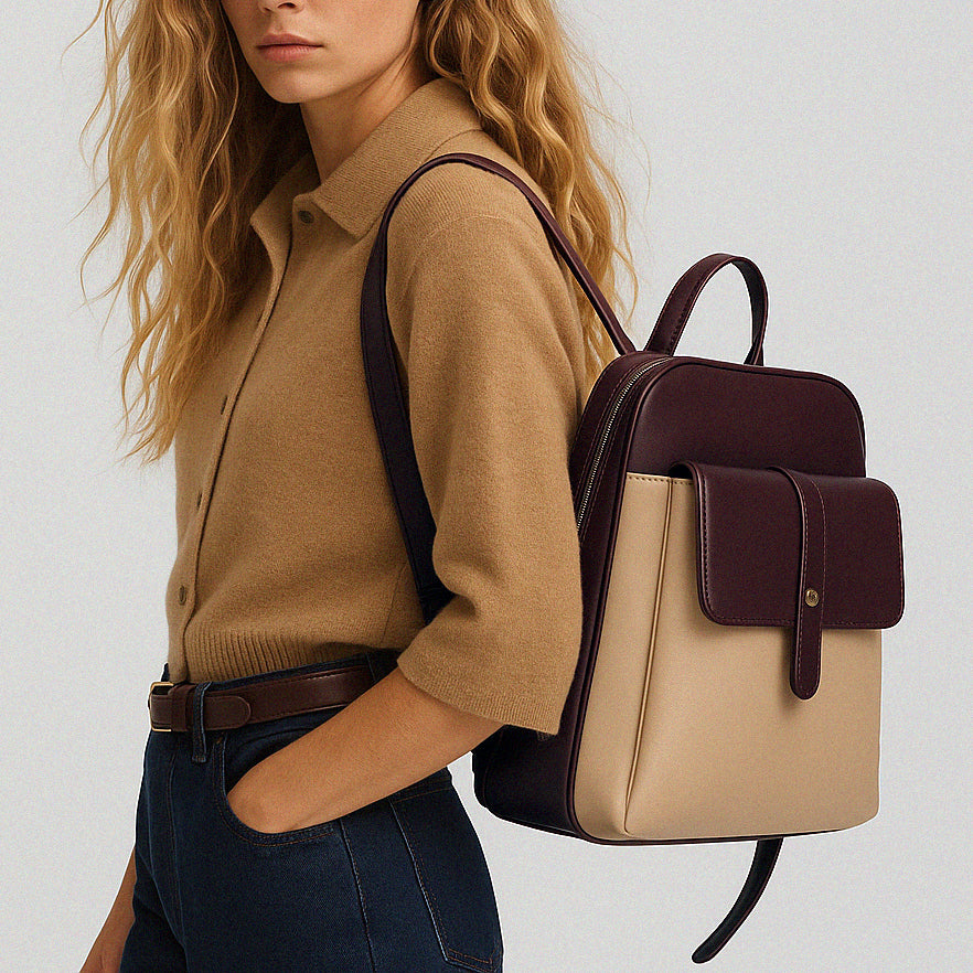Sac à dos bourgogne & beige