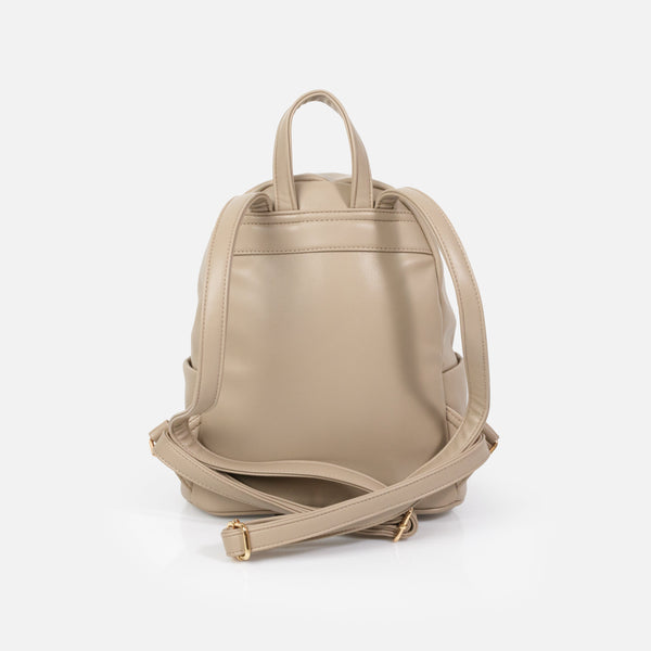 Charger l&#39;image dans la galerie, Sac à dos beige en PU lisse avec pochette avant matelassée
