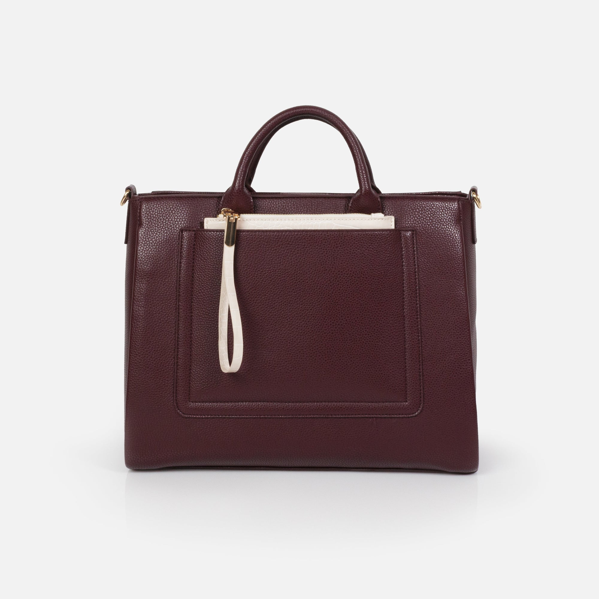 Sac à main bourgogne en PU & pochette amovible ivoire