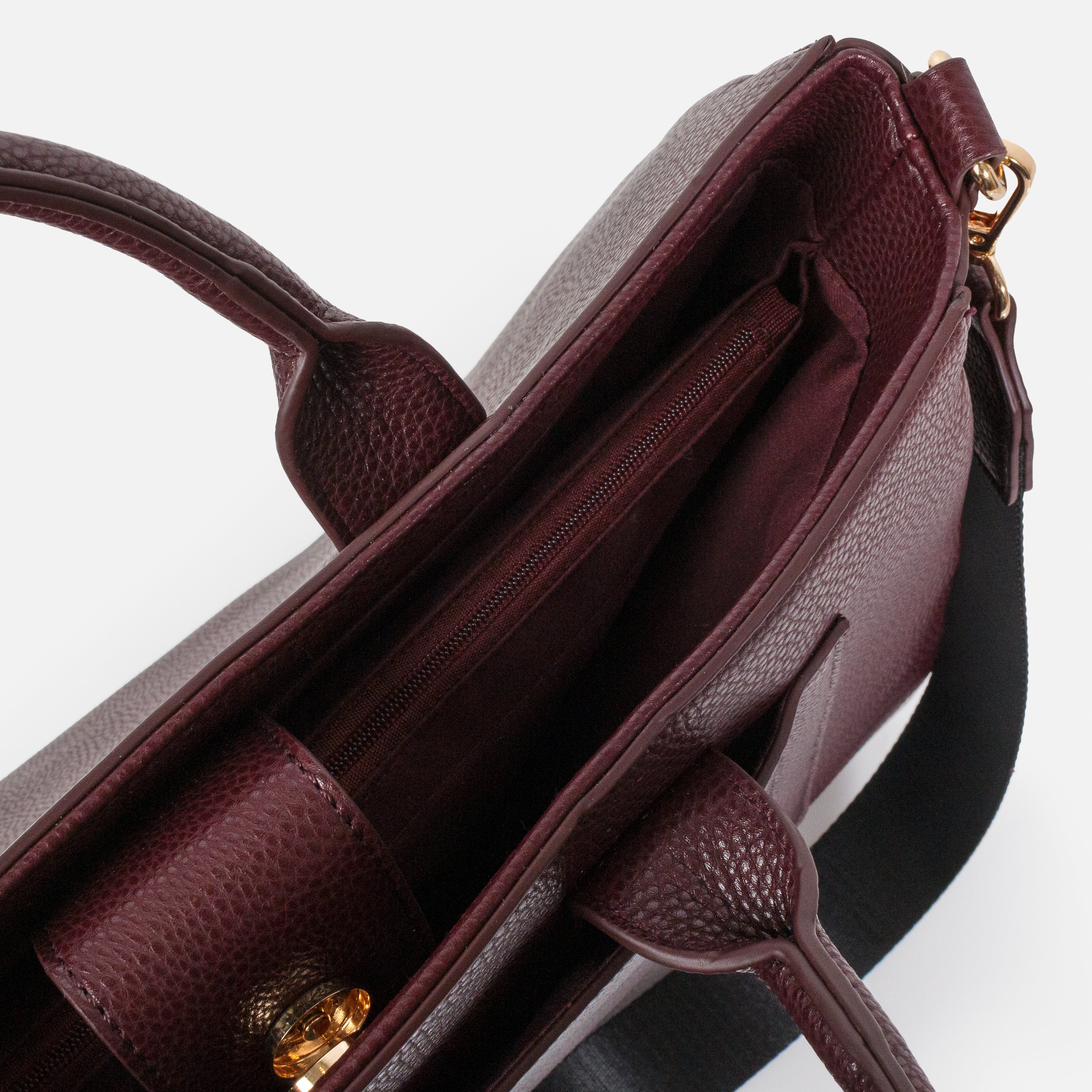 Burgundy PU handbag &amp; removable ivory clutch