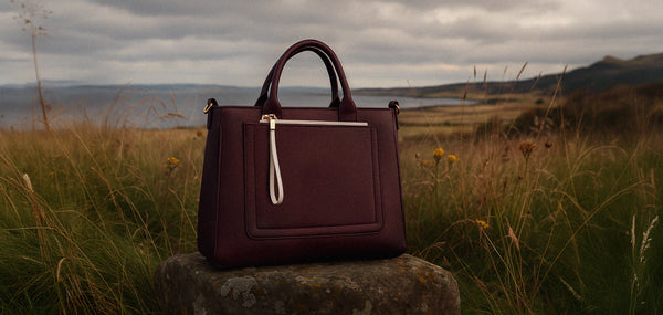Charger l&#39;image dans la galerie, Sac à main bourgogne en PU &amp; pochette amovible ivoire
