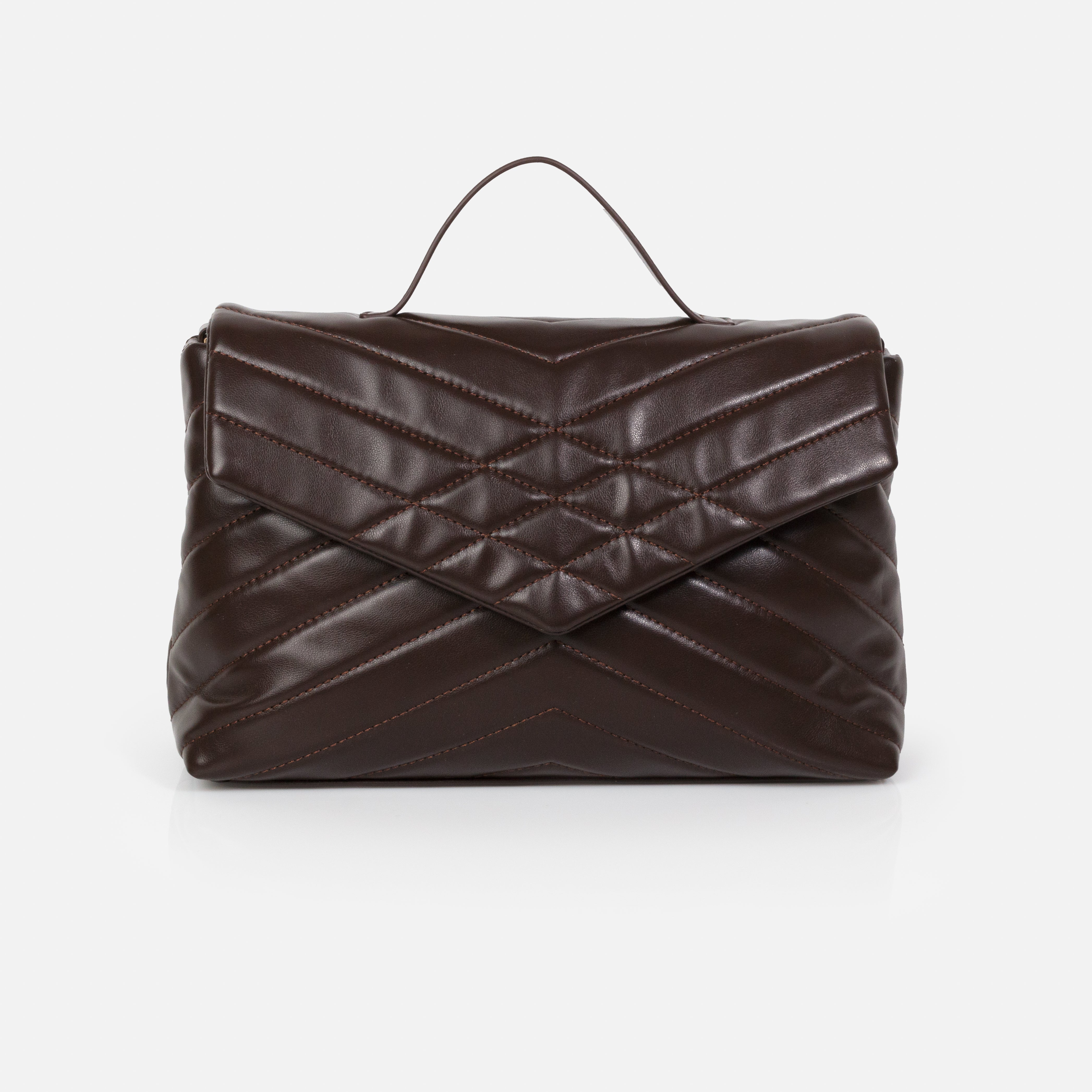 Dark Brown Quilted PU Crossbody Handbag