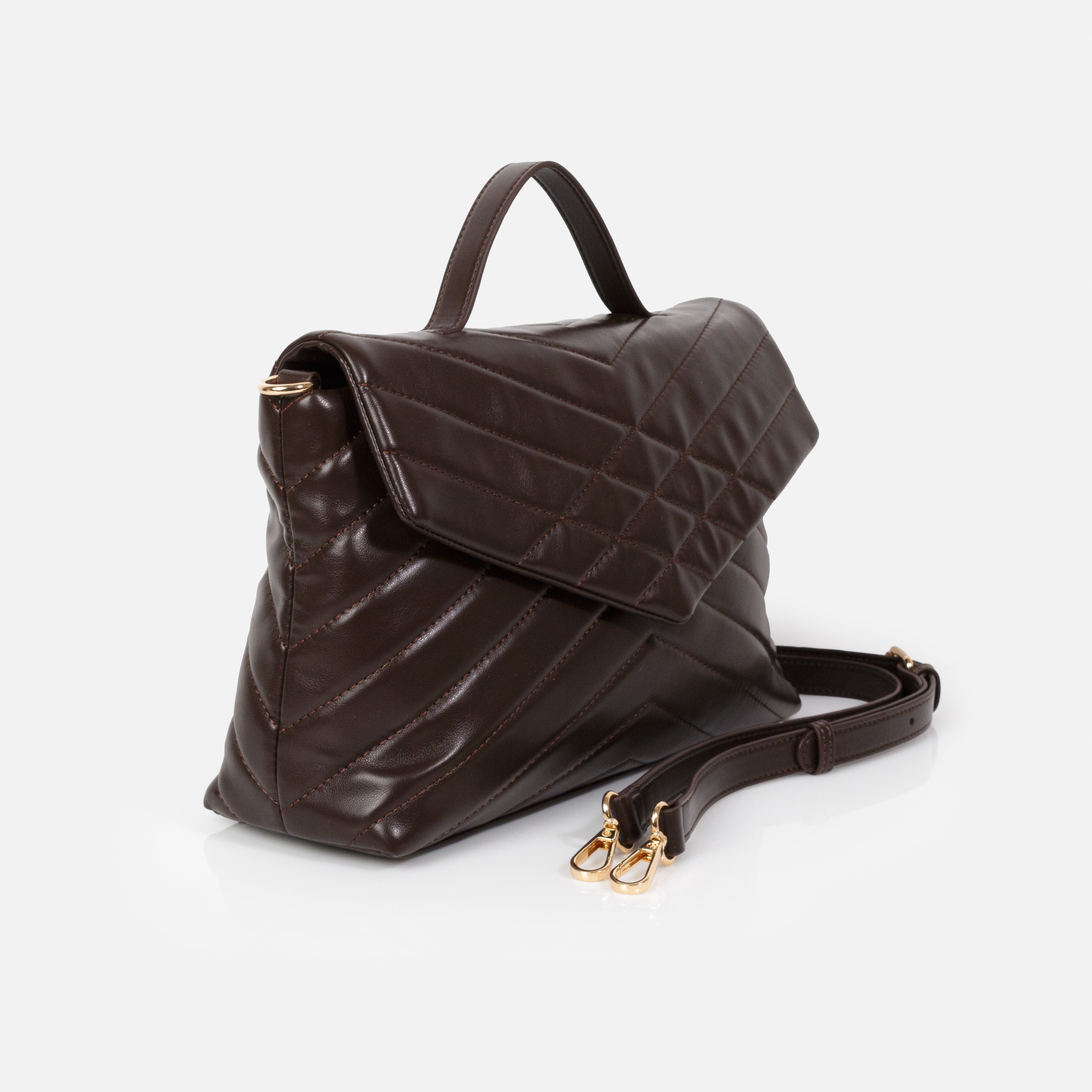Dark Brown Quilted PU Crossbody Handbag