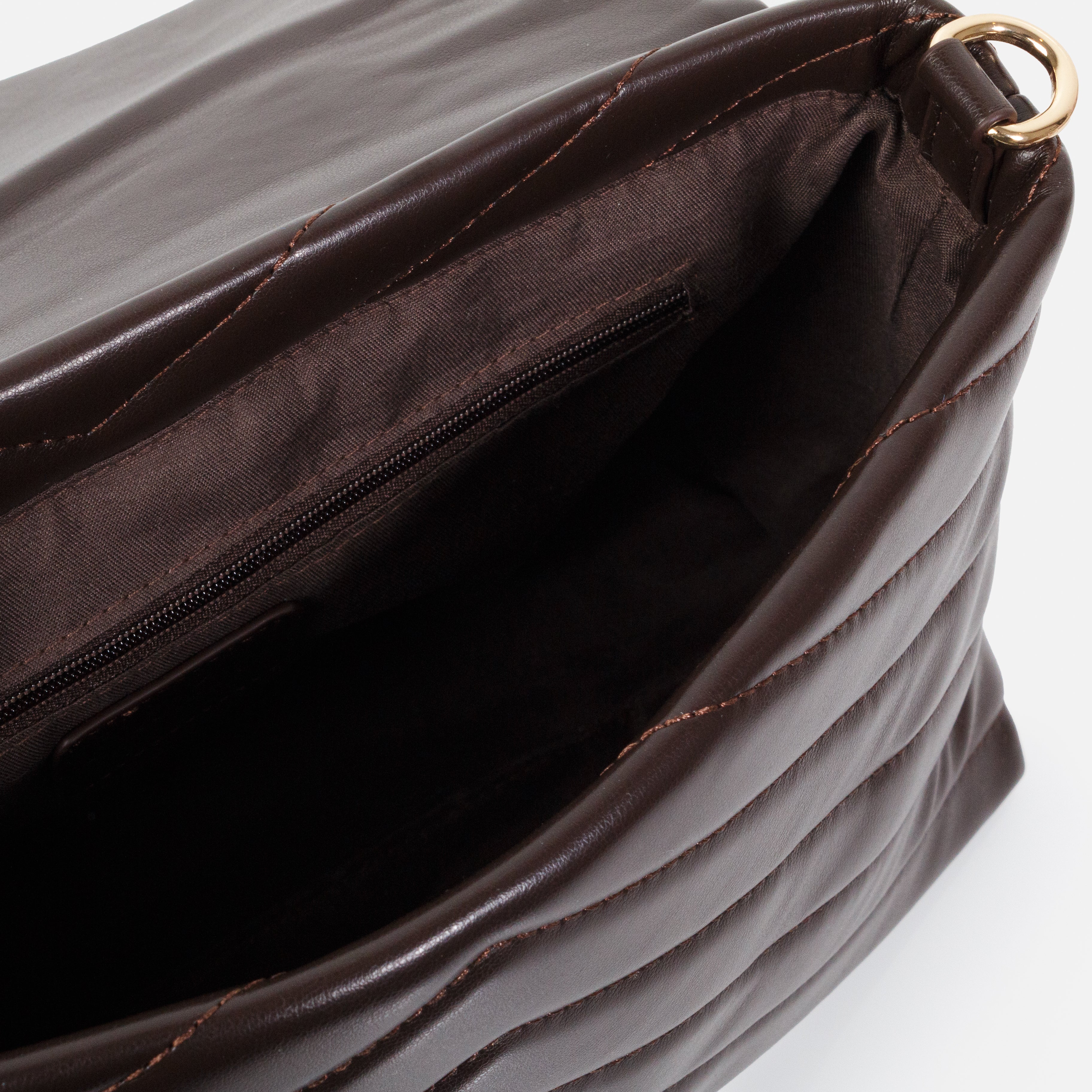 Dark Brown Quilted PU Crossbody Handbag