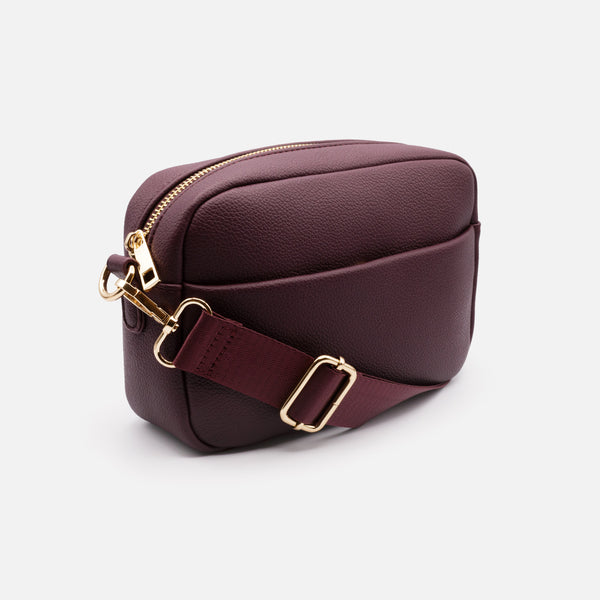 Charger l'image dans la galerie, Sac à main bandoulière bourgogne en PU avec sangle en nylon
