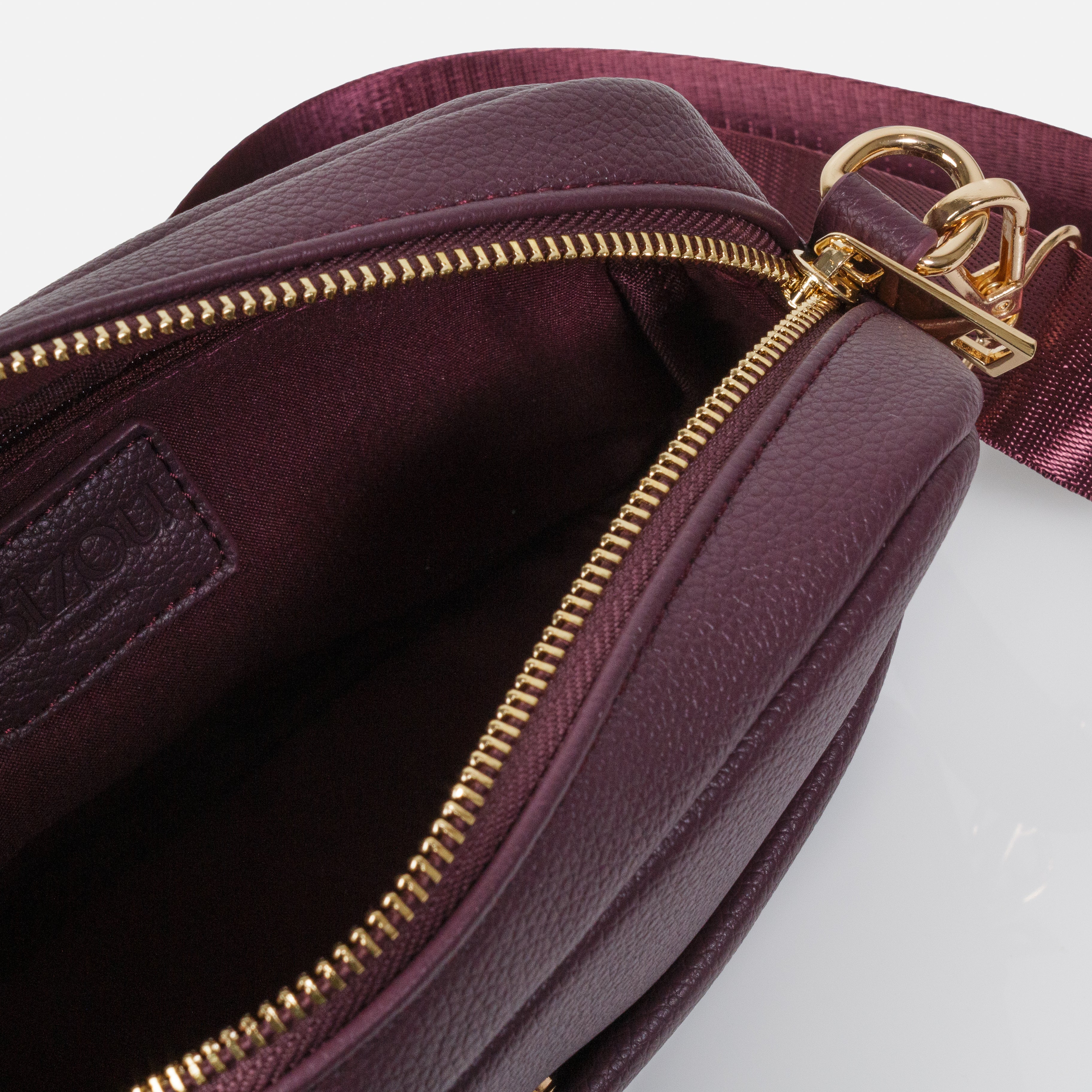 Burgundy PU Crossbody Handbag with Nylon Strap
