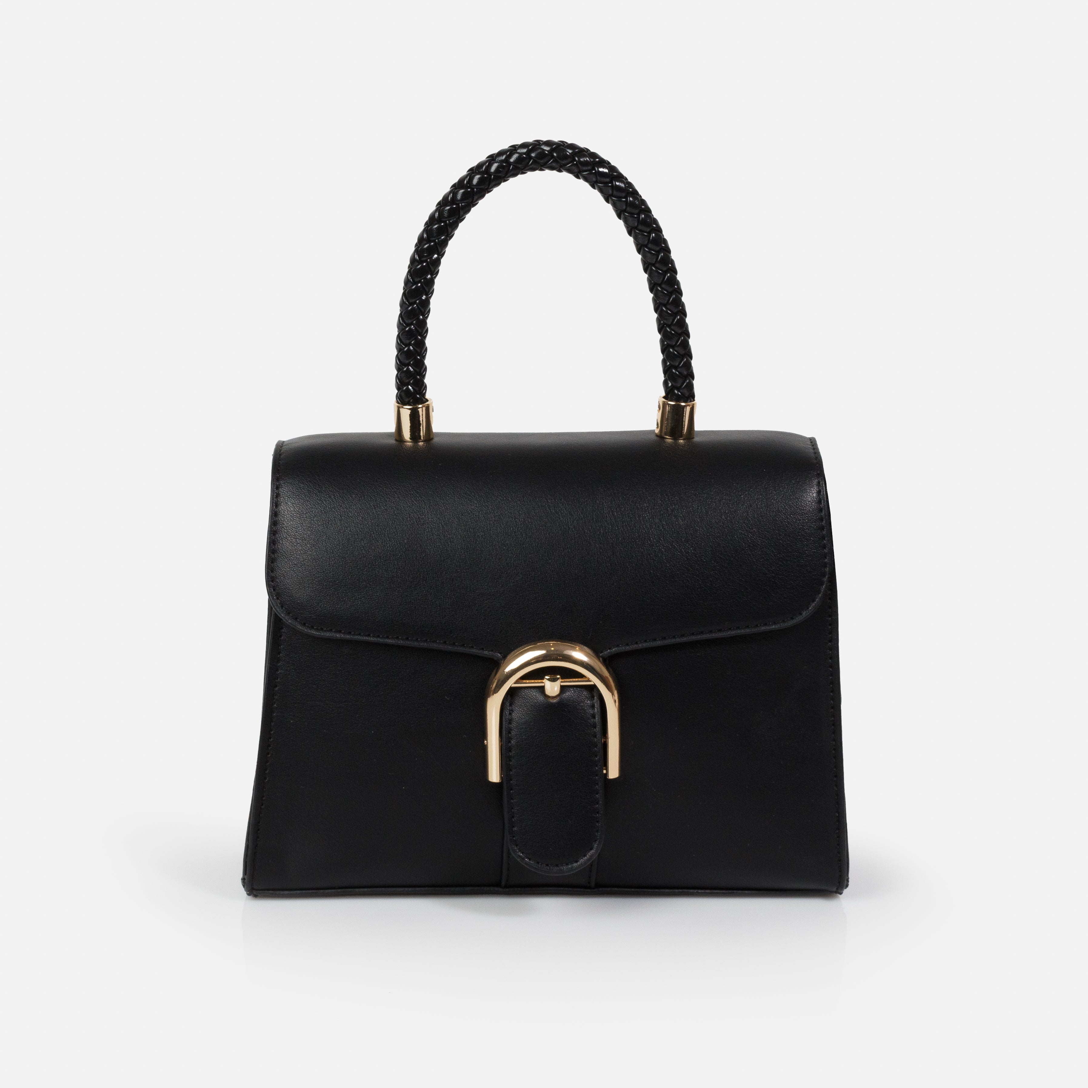 Sac à main noir en PU lisse avec poignée tressée