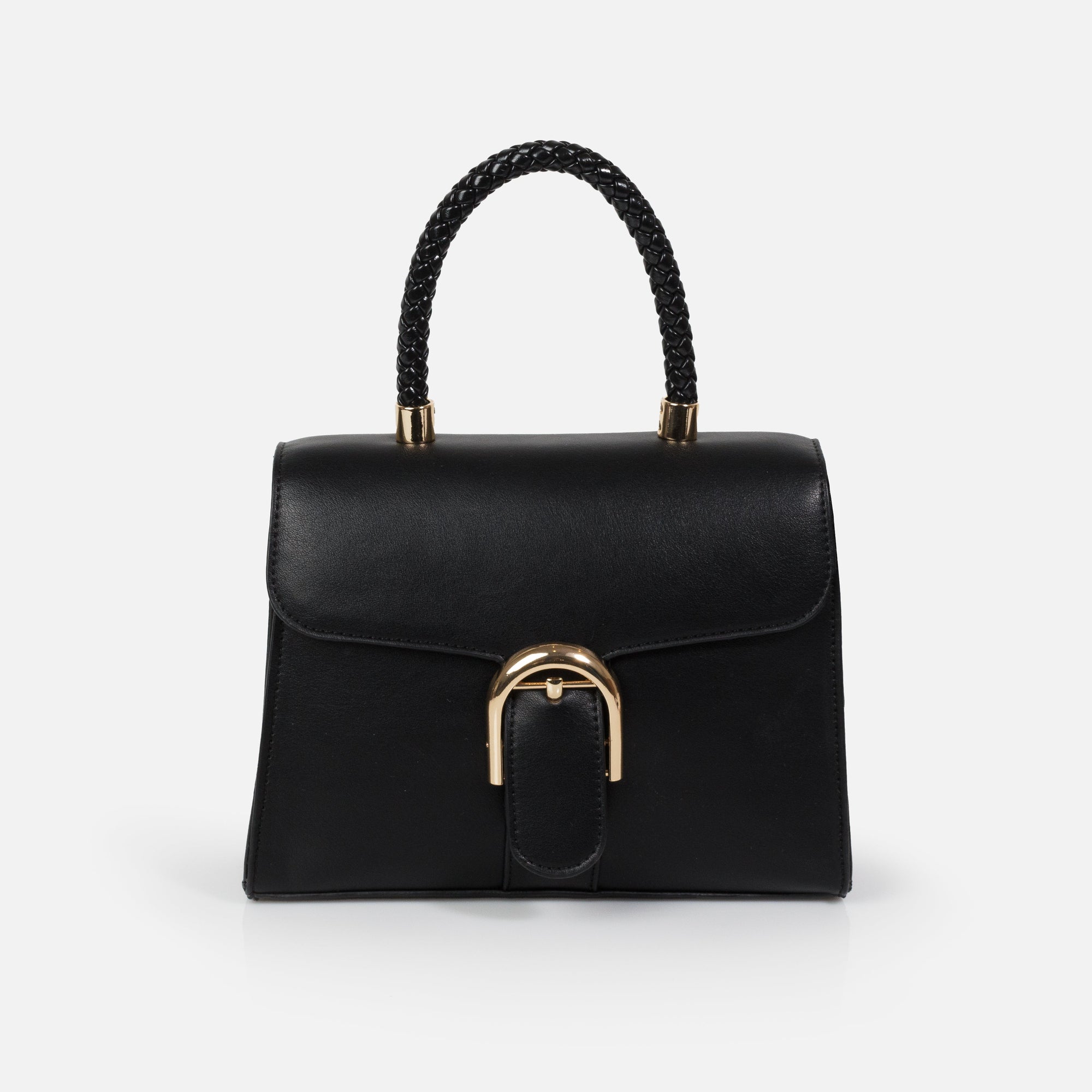 Sac à main noir en PU lisse avec poignée tressée