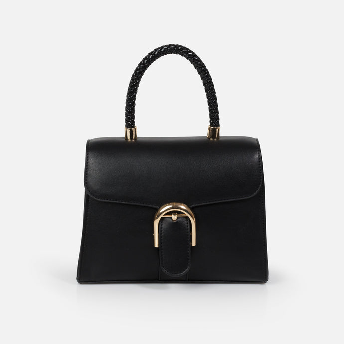 Sac à main noir en PU lisse avec poignée tressée