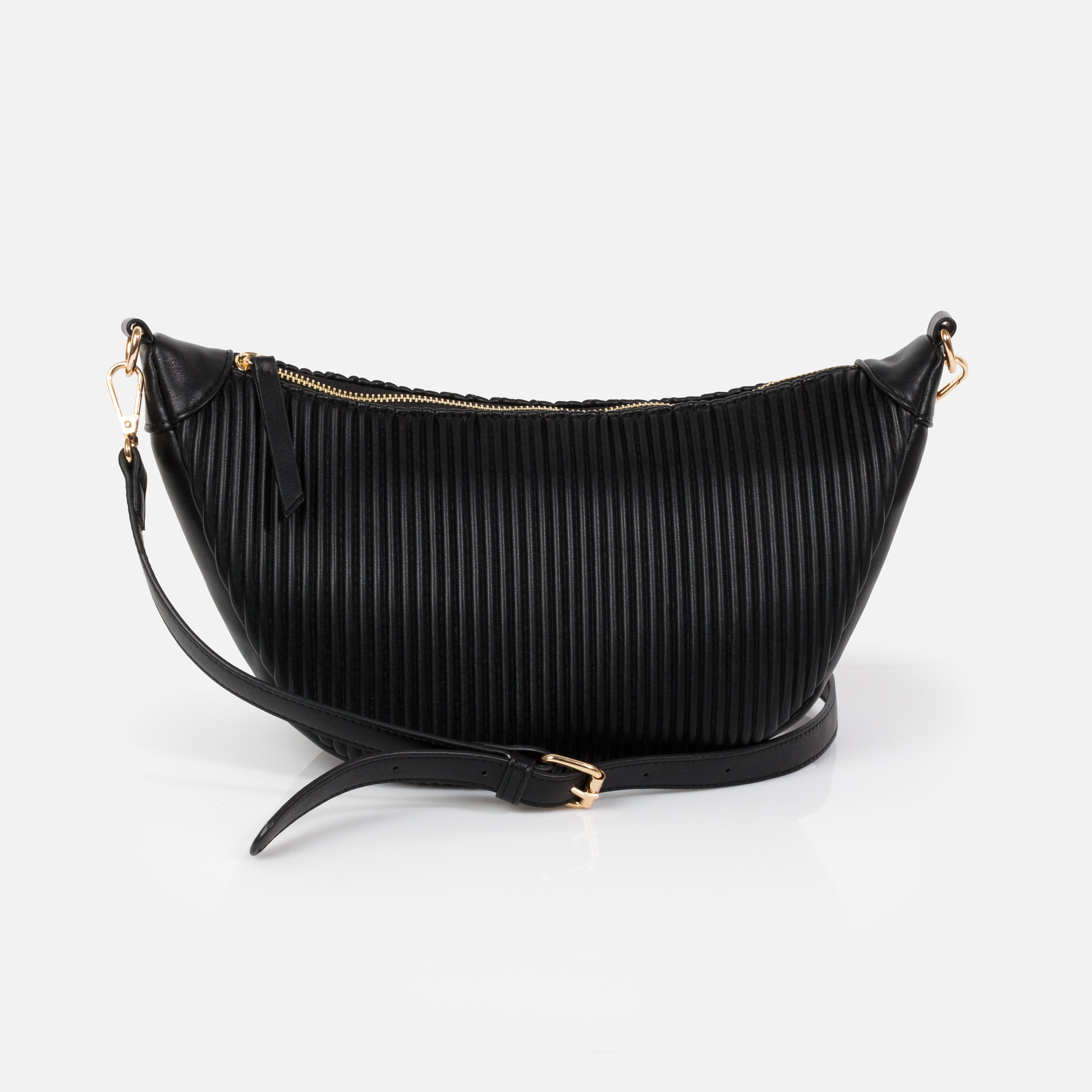 Black Crescent Moon Wavy PU Crossbody Handbag