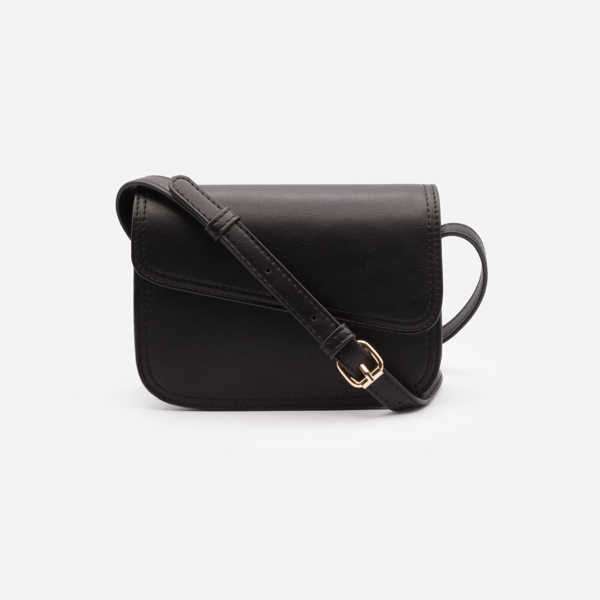Black smooth PU shoulder bag with asymmetric flap