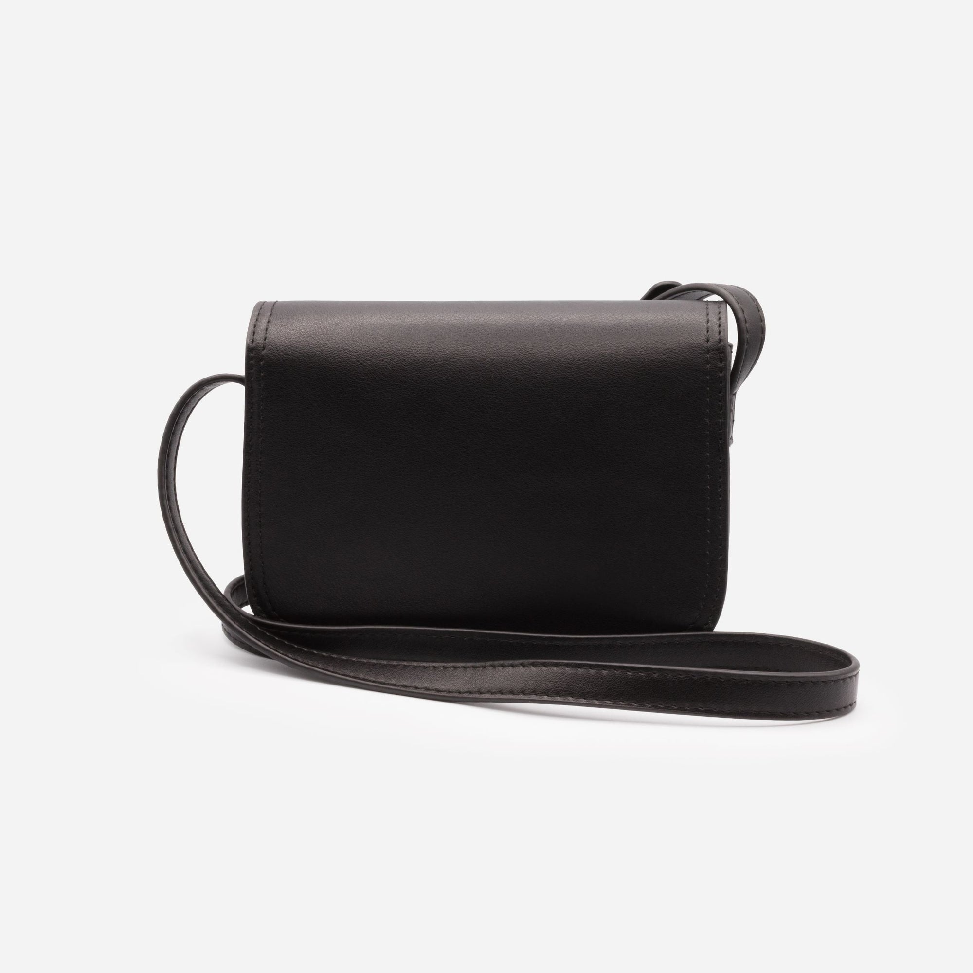 Black smooth PU shoulder bag with asymmetric flap