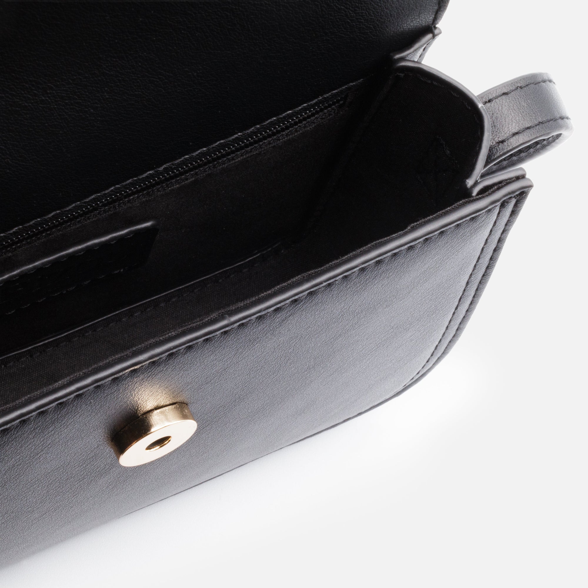 Black smooth PU shoulder bag with asymmetric flap