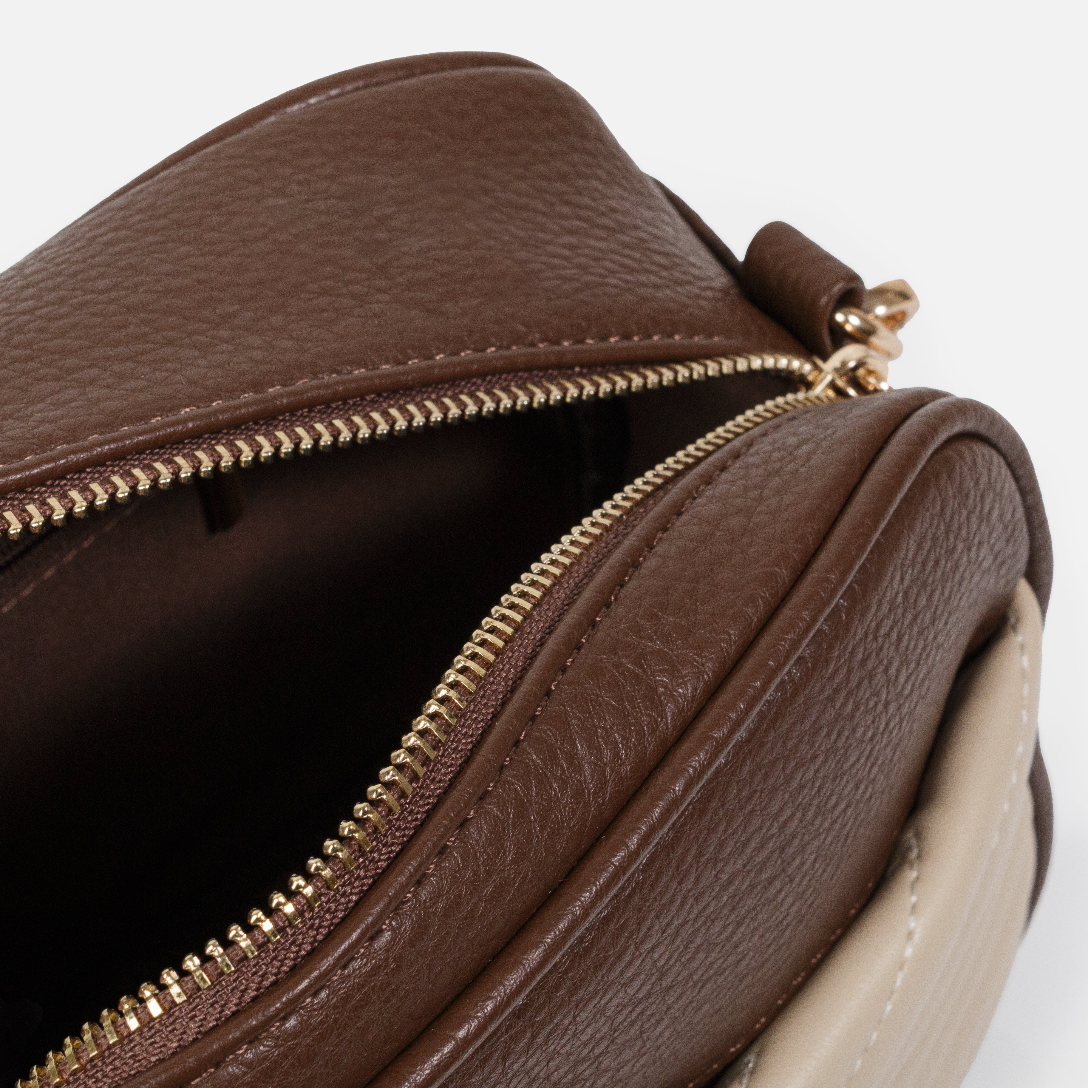 Dark Brown PU Crossbody Handbag &amp; Beige Quilted Clutch