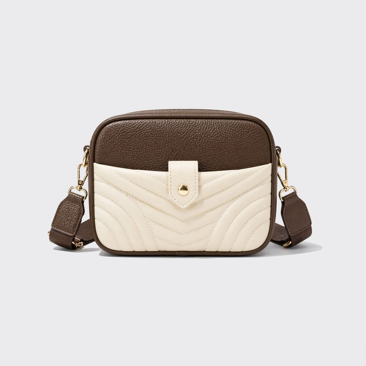 Sac à bandoulière matelassé chevrons brun et beige