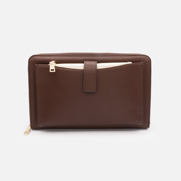 Charger l&#39;image dans la galerie, Très grand portefeuille brun foncé en PU &amp; pochette ivoire amovible
