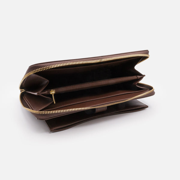 Charger l&#39;image dans la galerie, Très grand portefeuille brun foncé en PU &amp; pochette ivoire amovible
