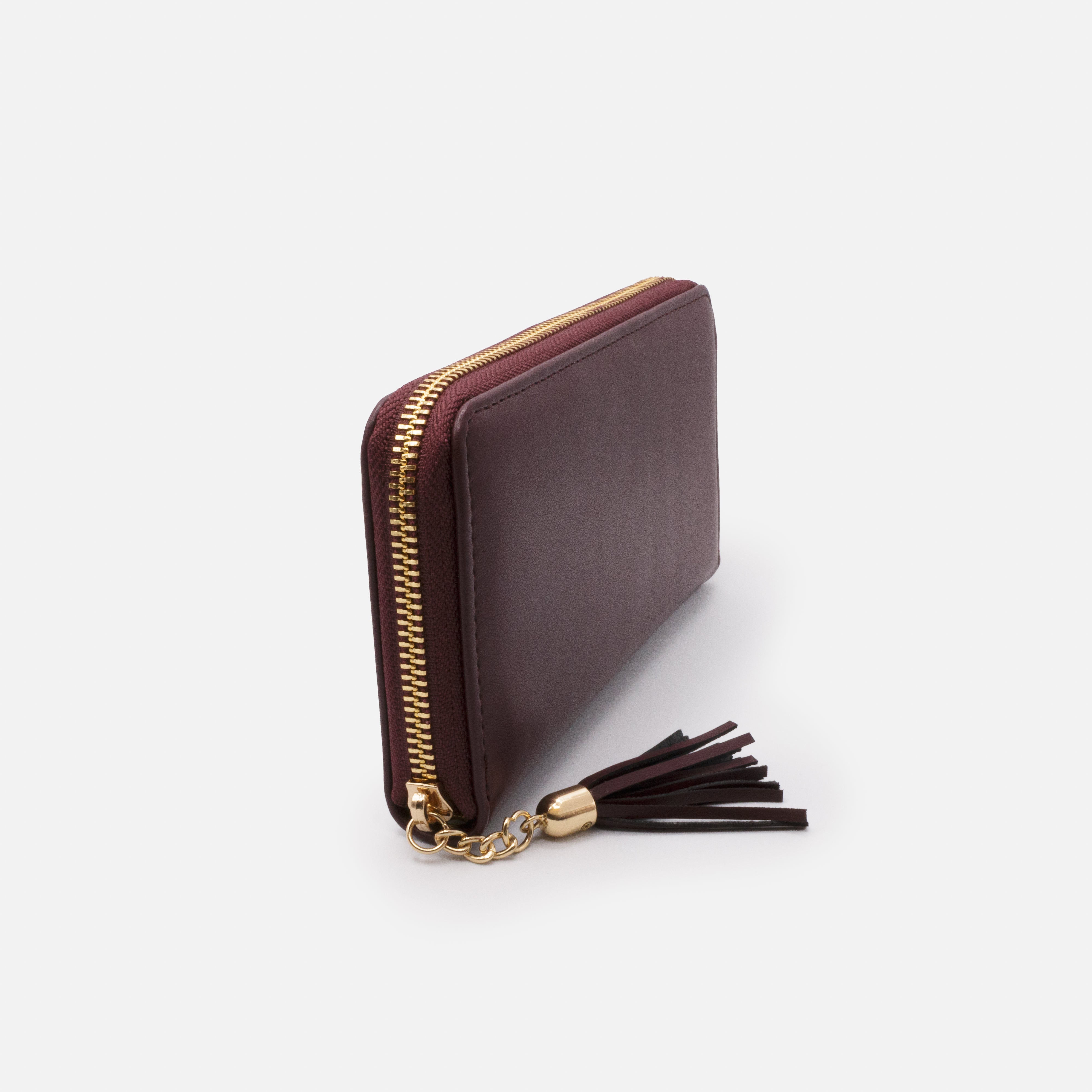 Burgundy smooth PU wallet with tassel
