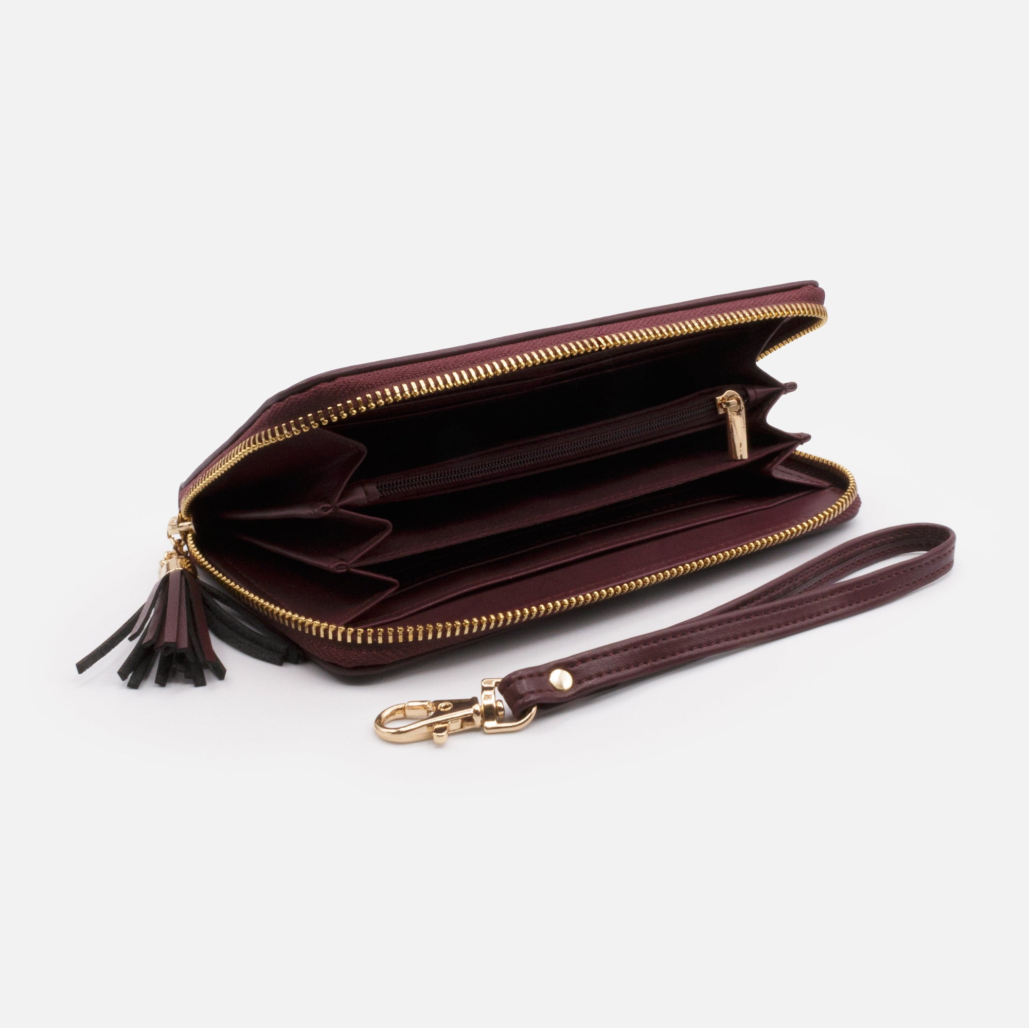 Portefeuille bourgogne en PU lisse avec pampille