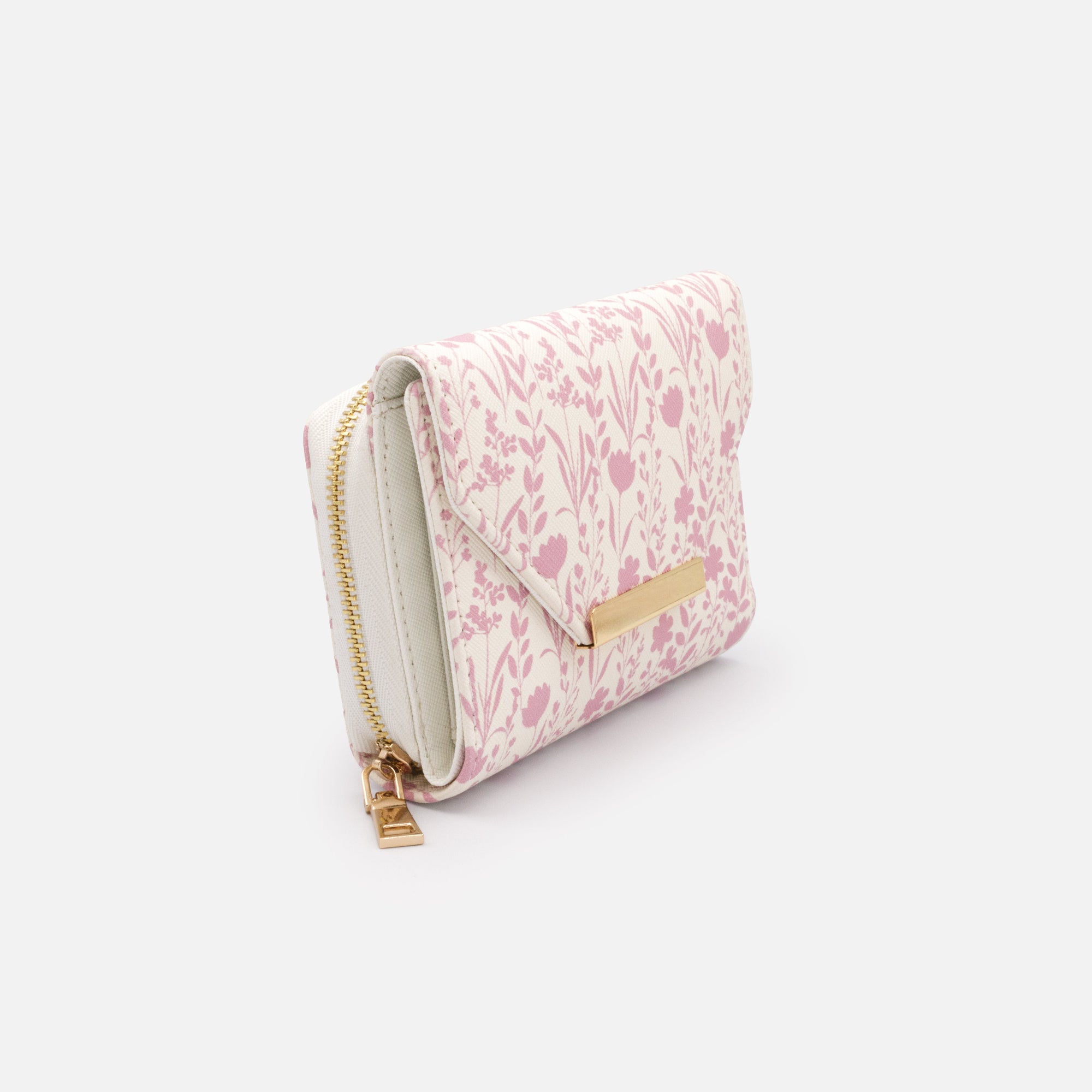 Ivory PU Saffiano wallet with pink floral print