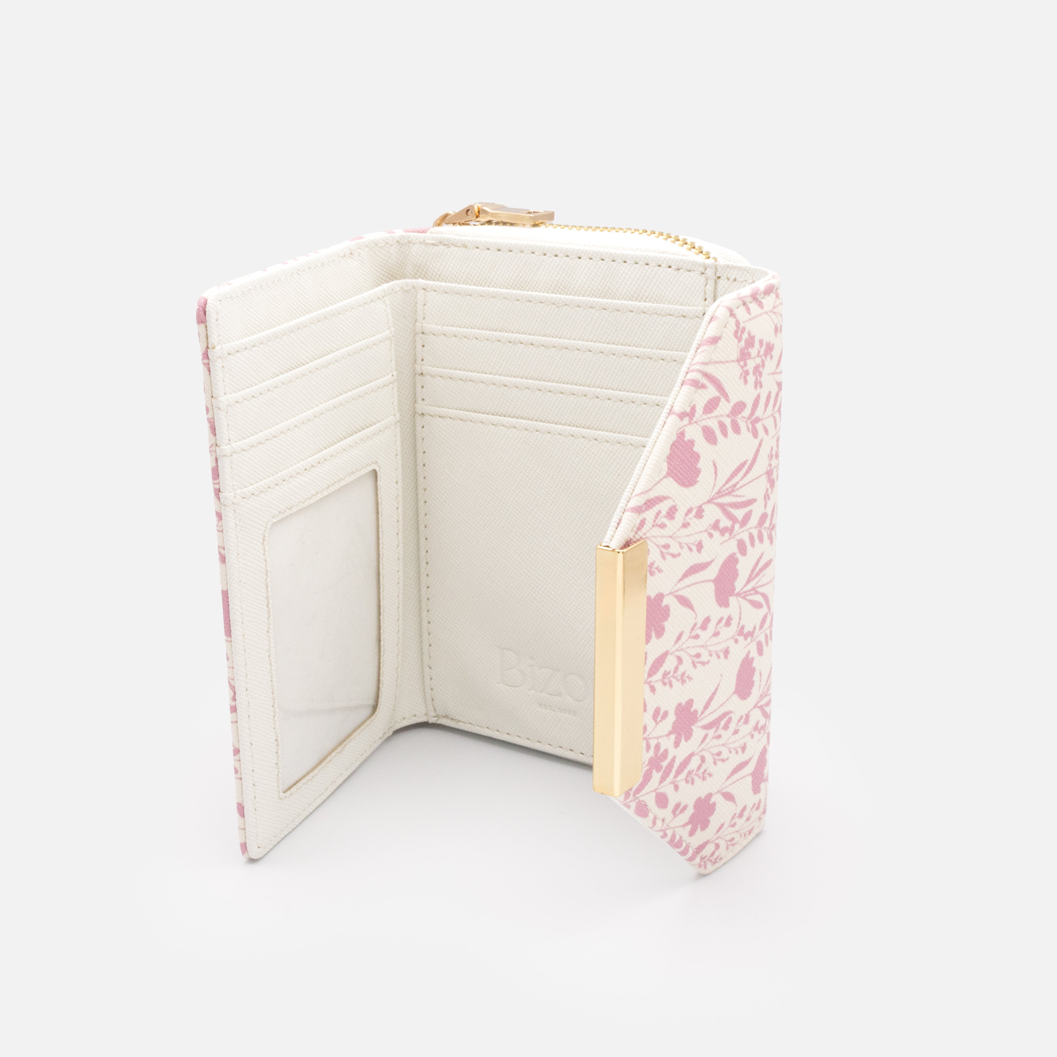 Ivory PU Saffiano wallet with pink floral print