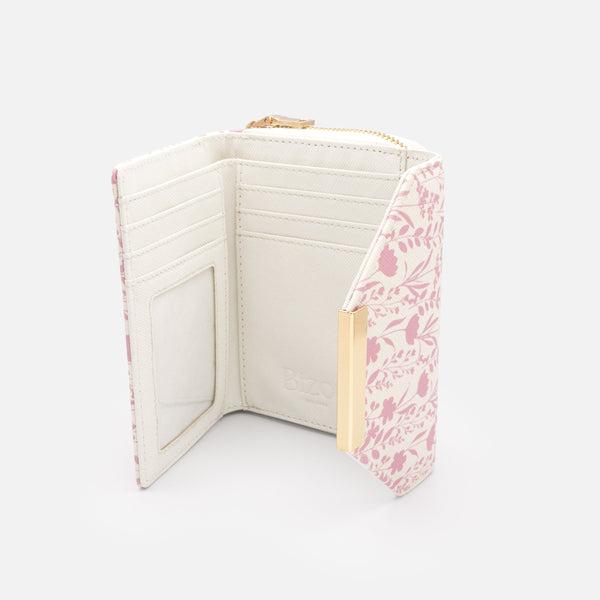 Load image into Gallery viewer, Ivory PU Saffiano wallet with pink floral print
