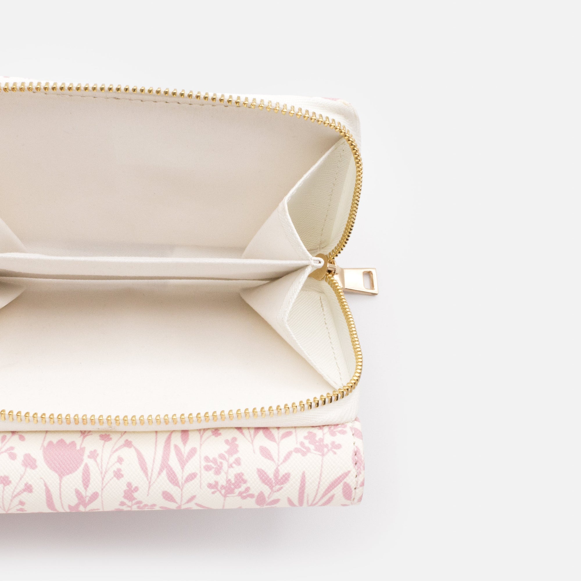 Ivory PU Saffiano wallet with pink floral print