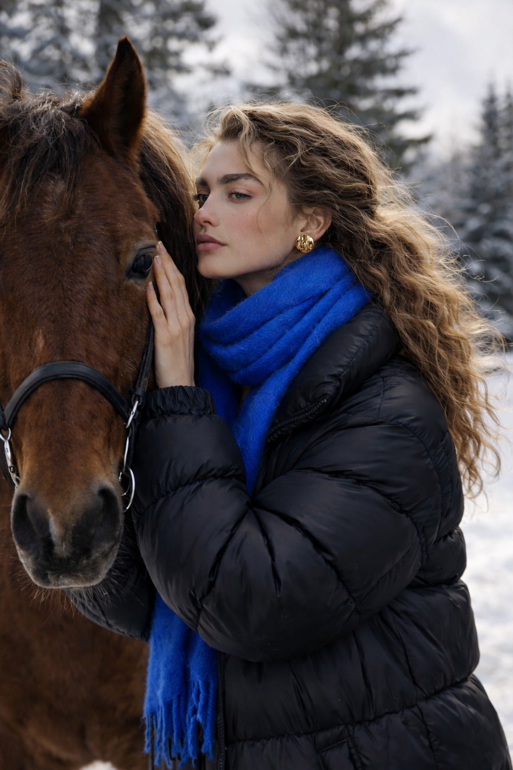 Foulard douillet à franges bleu royal