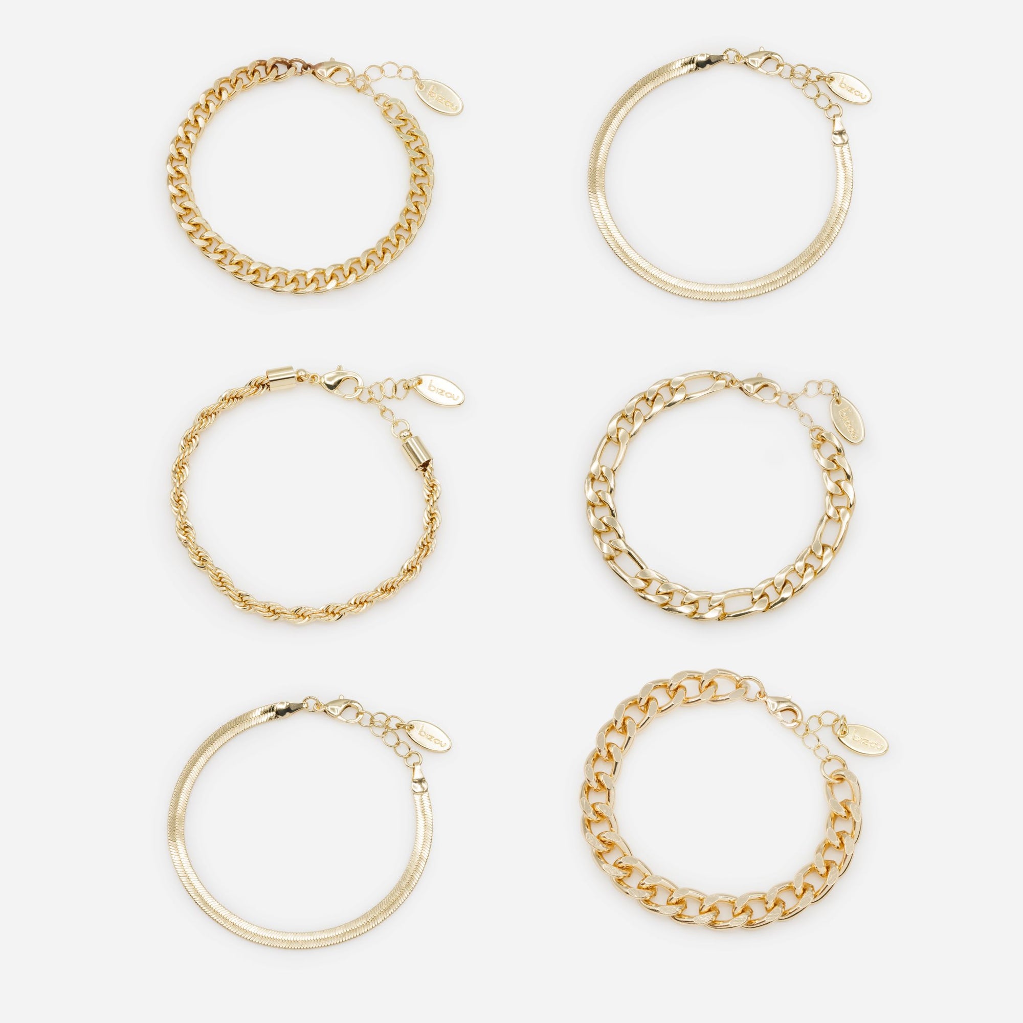 Set of six gold bracelets with wide links