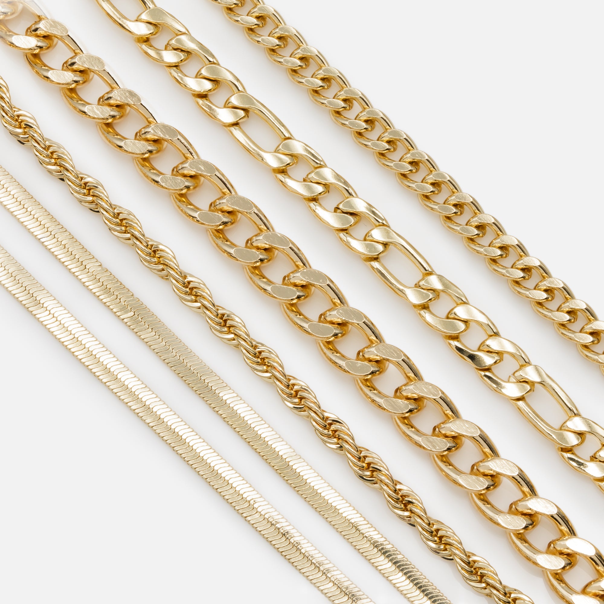 Set of six gold bracelets with wide links