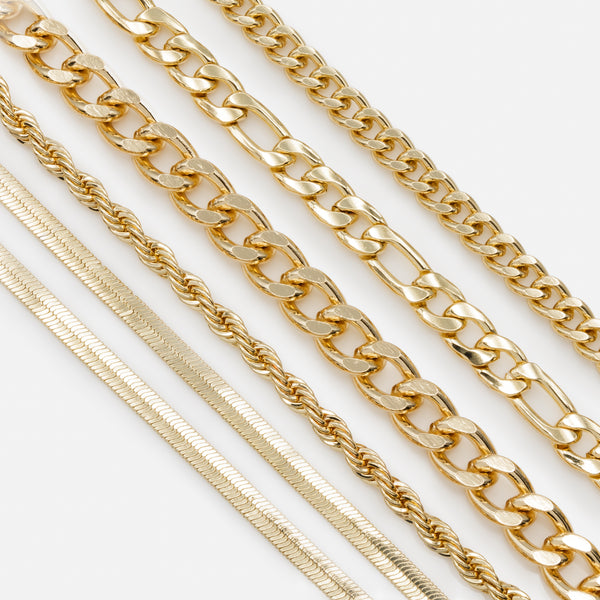 Load image into Gallery viewer, Set of six gold bracelets with wide links
