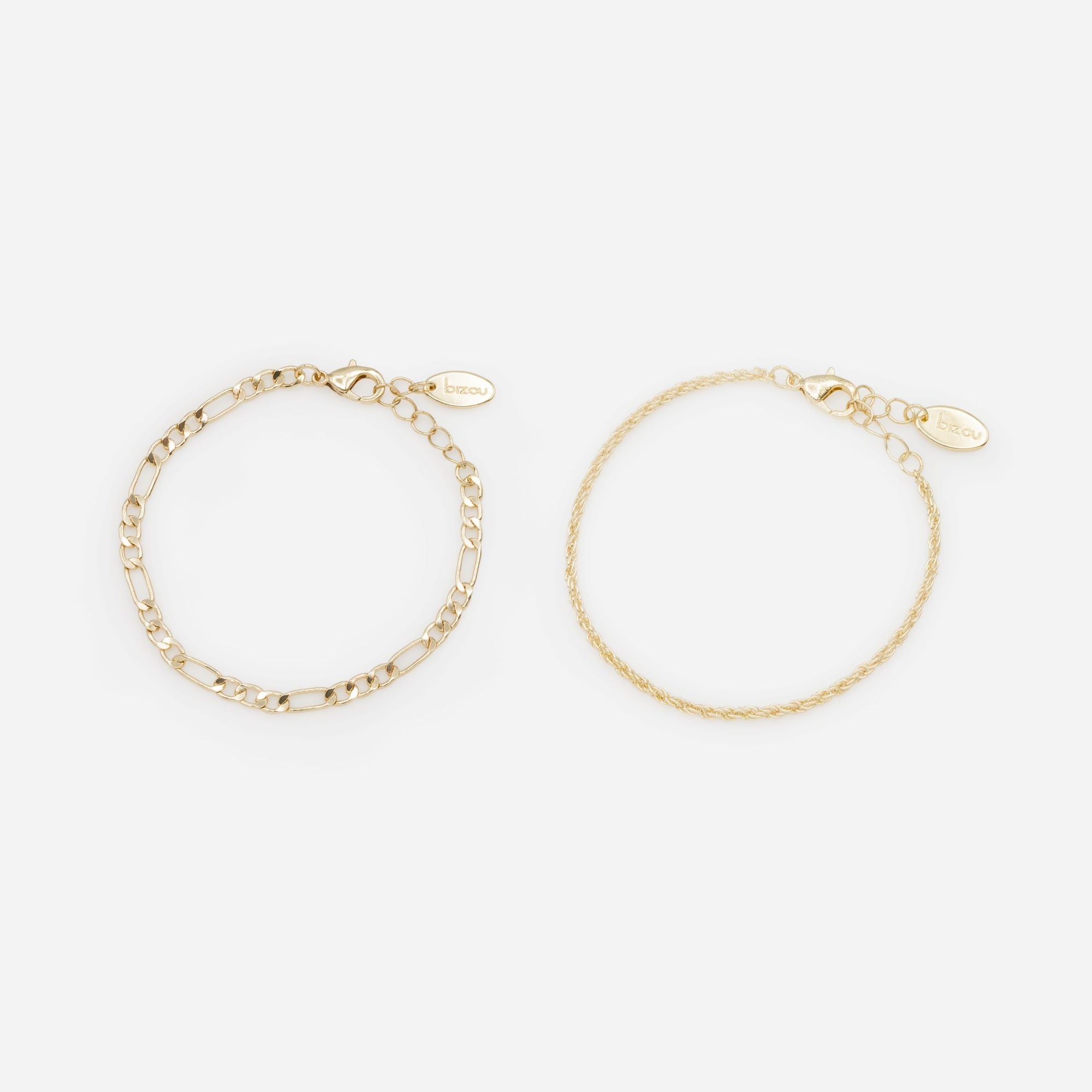 Set of two gold bracelets with rope and figaro links