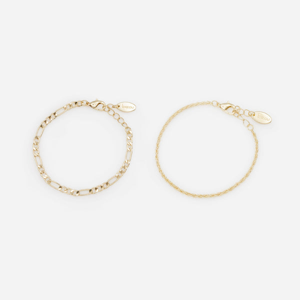 Load image into Gallery viewer, Set of two gold bracelets with rope and figaro links
