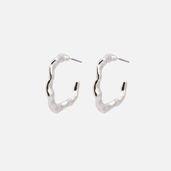 Load image into Gallery viewer, Irregular silver hoop earrings
