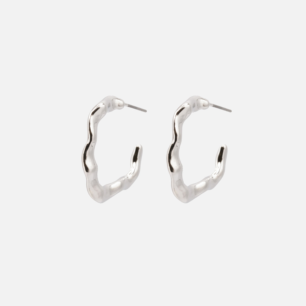 Irregular silver hoop earrings