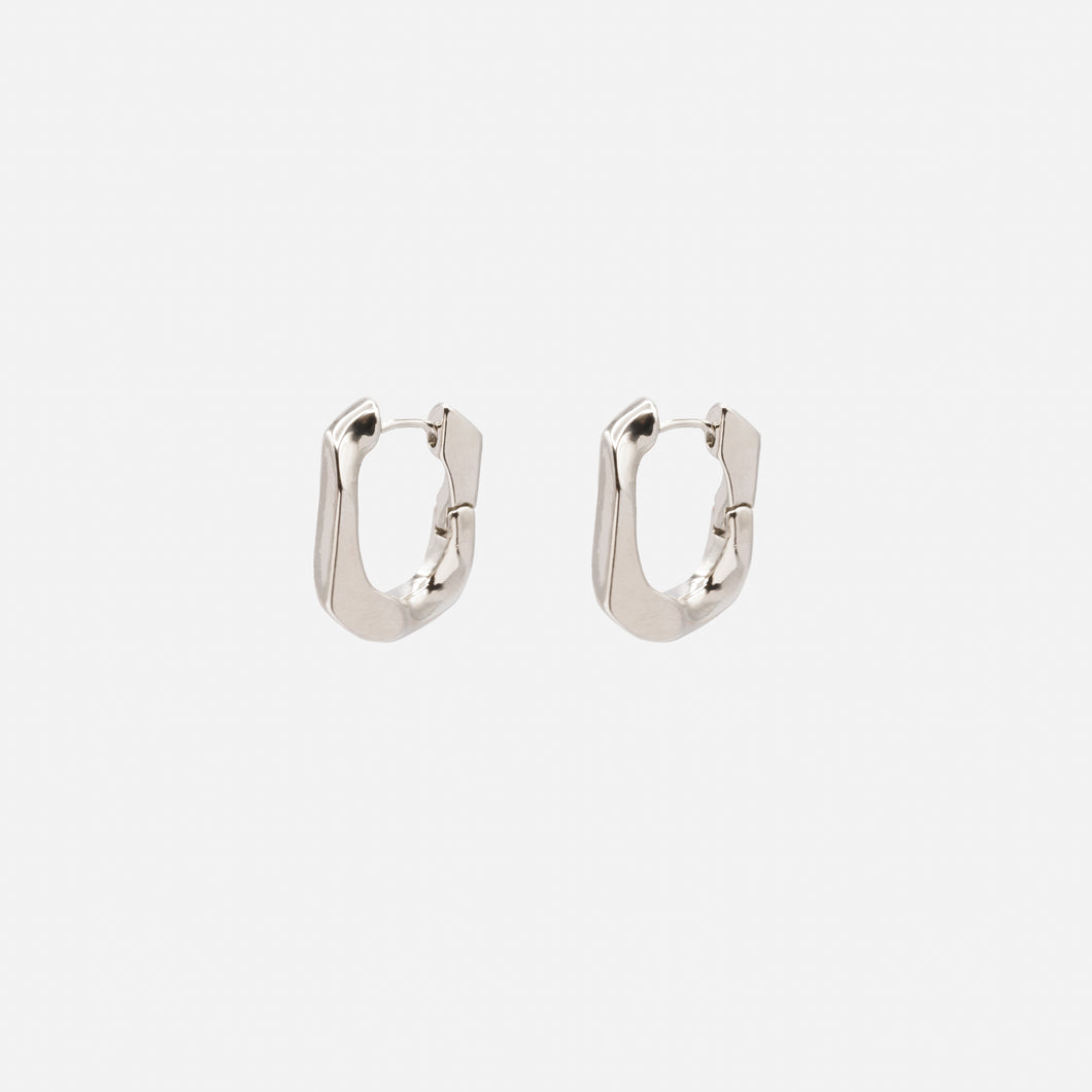 Flattened mesh silver hoop earrings